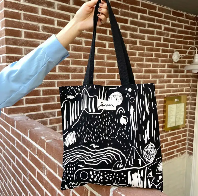 B057 recycle Pattern minimalist canvas Tote Woman bag handmade birthday gift for her reusable laptop modern printed bag supplier