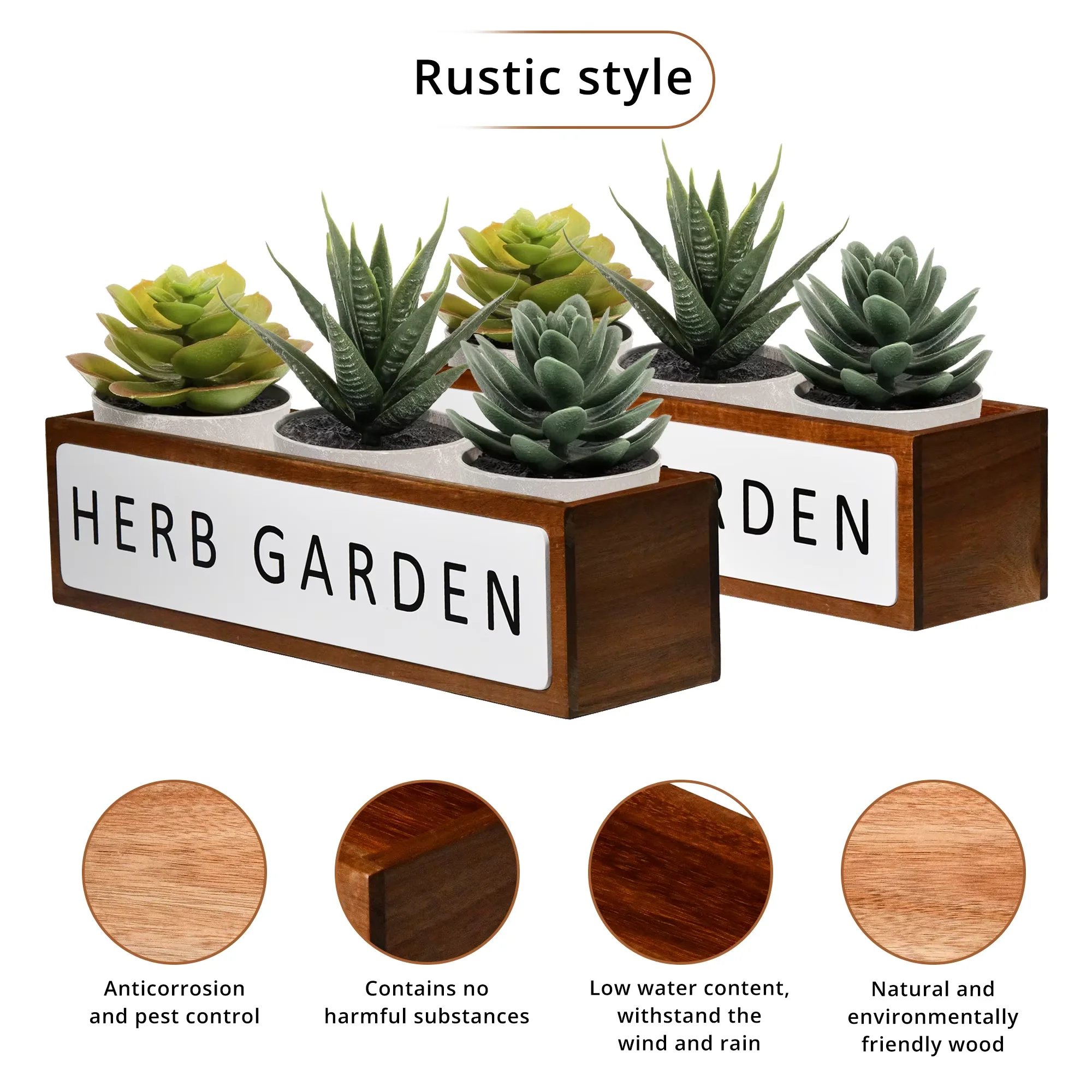 E-co Friendly New Design Durable Wooden Herb Garden Organizer Window Box Planter Flower Pot Holder Display Rack with 3 Type Pots
