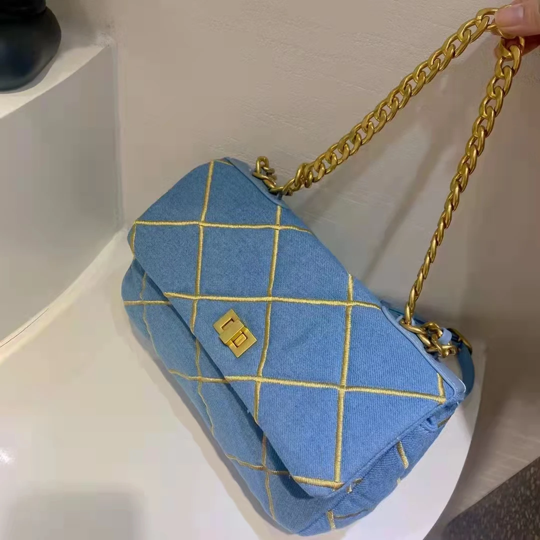 hot sale latest fashion women denim quilted flap cross body handbags with chain for ladies sling hand bags in Guangzhou new