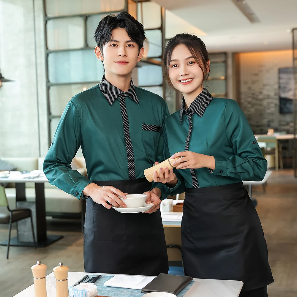 restaurant uniforms dress coffee bar work shirt long sleeve waiter and waitress clothes wholesale