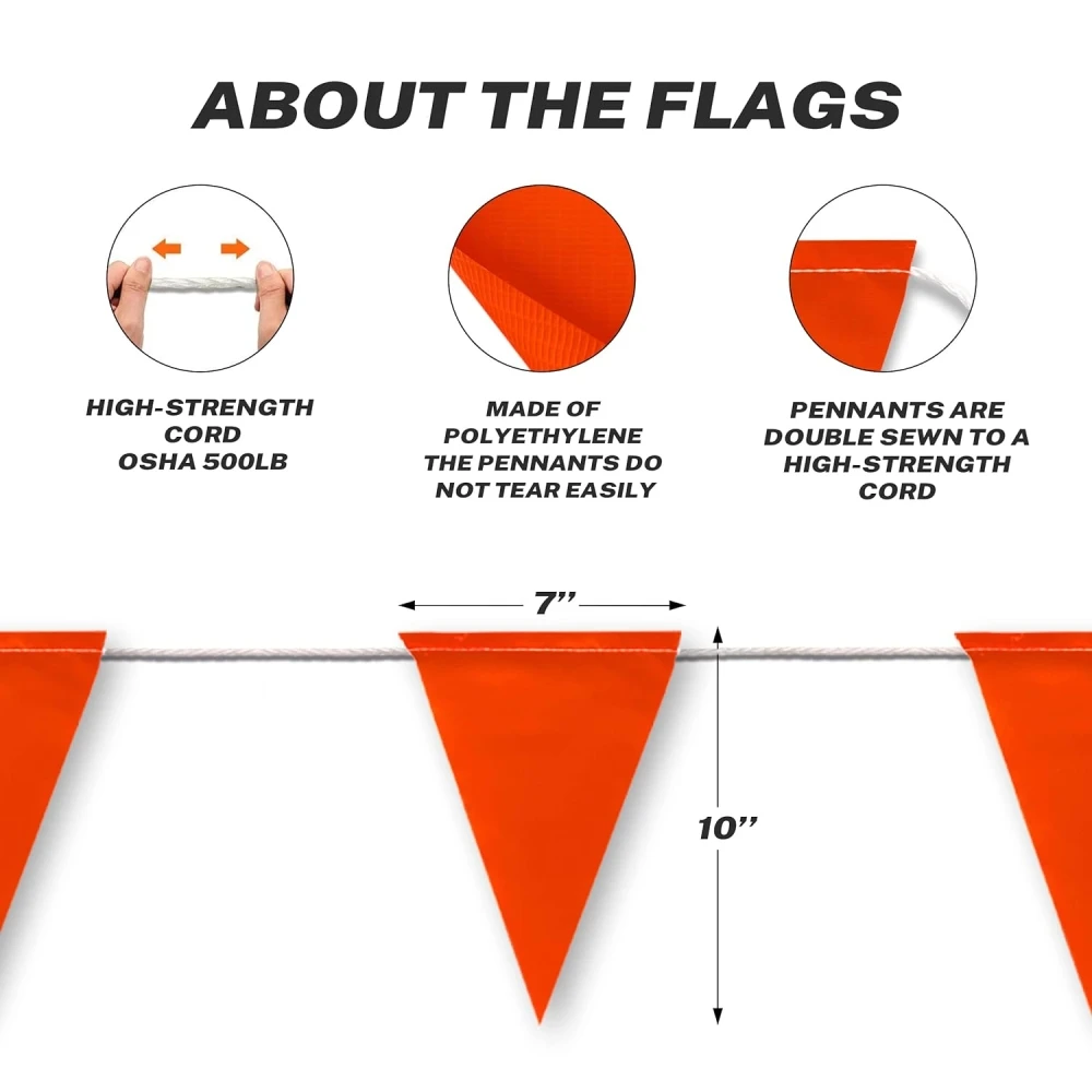 Red Orange Pennant Safety Flags Banners Traffic Barrier Line Parking Events Roof Perimeter Boundary Construction Workplace