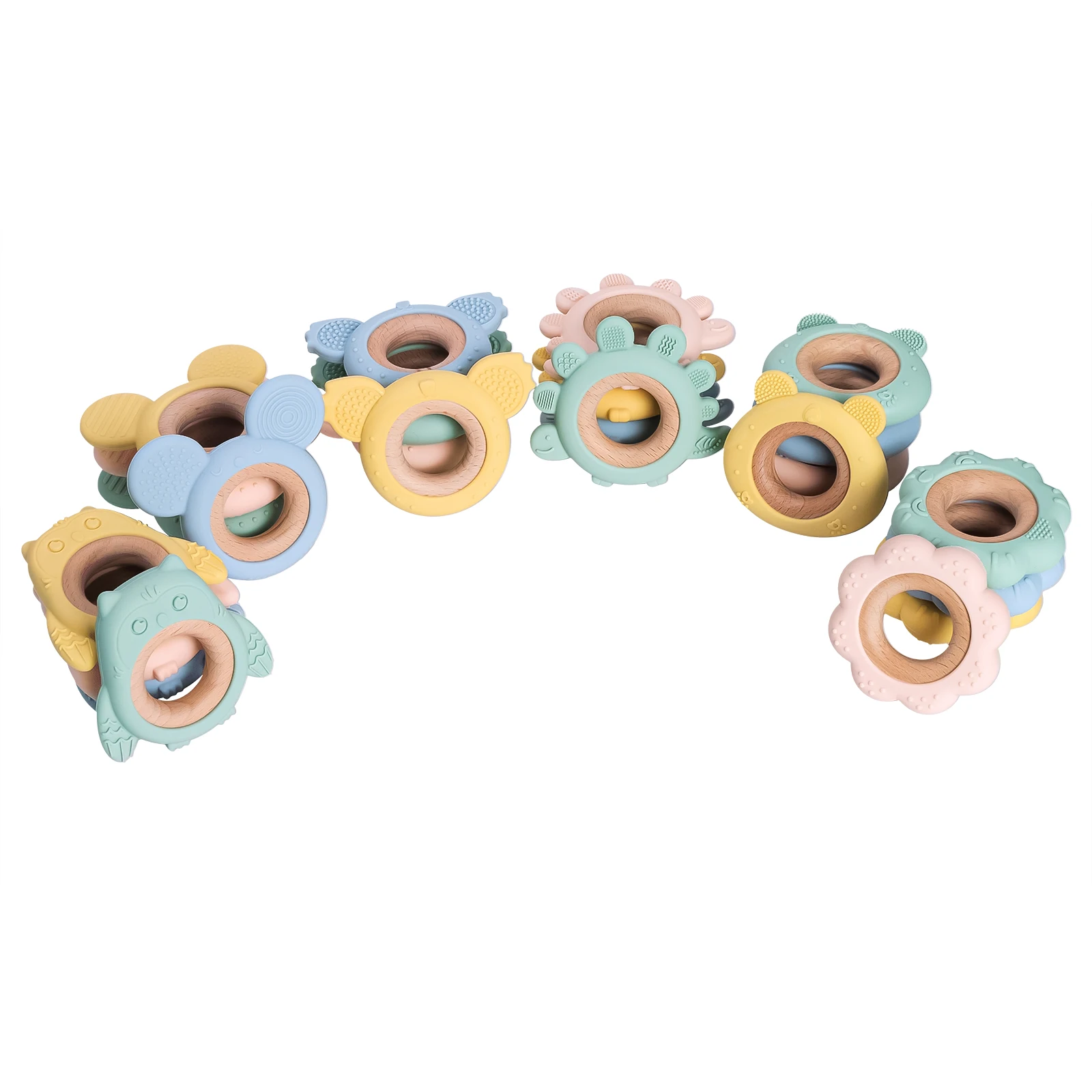 Fast Shipping Children Chew Teething Toys Set Low Moq For Customization Baby Rattle Kids Food Grade Baby Silicone Teether