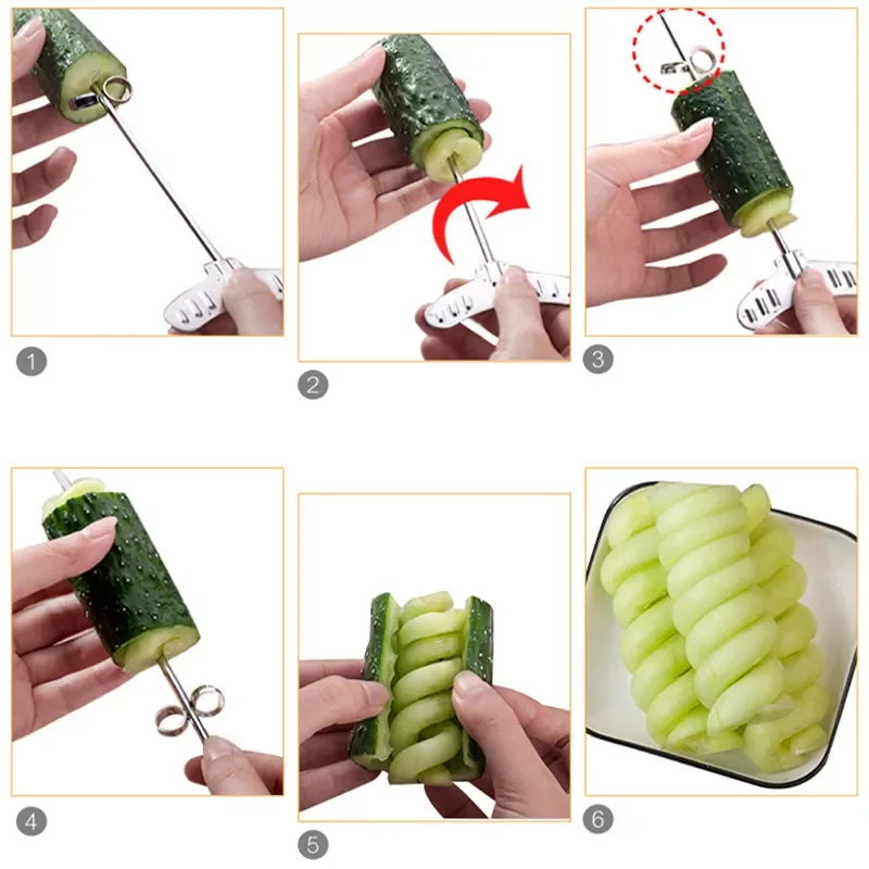2PCS Cucumber Carving Roller Set Stainless Steel Vegetable Spiral Cutter for Fruit Potato Carrot