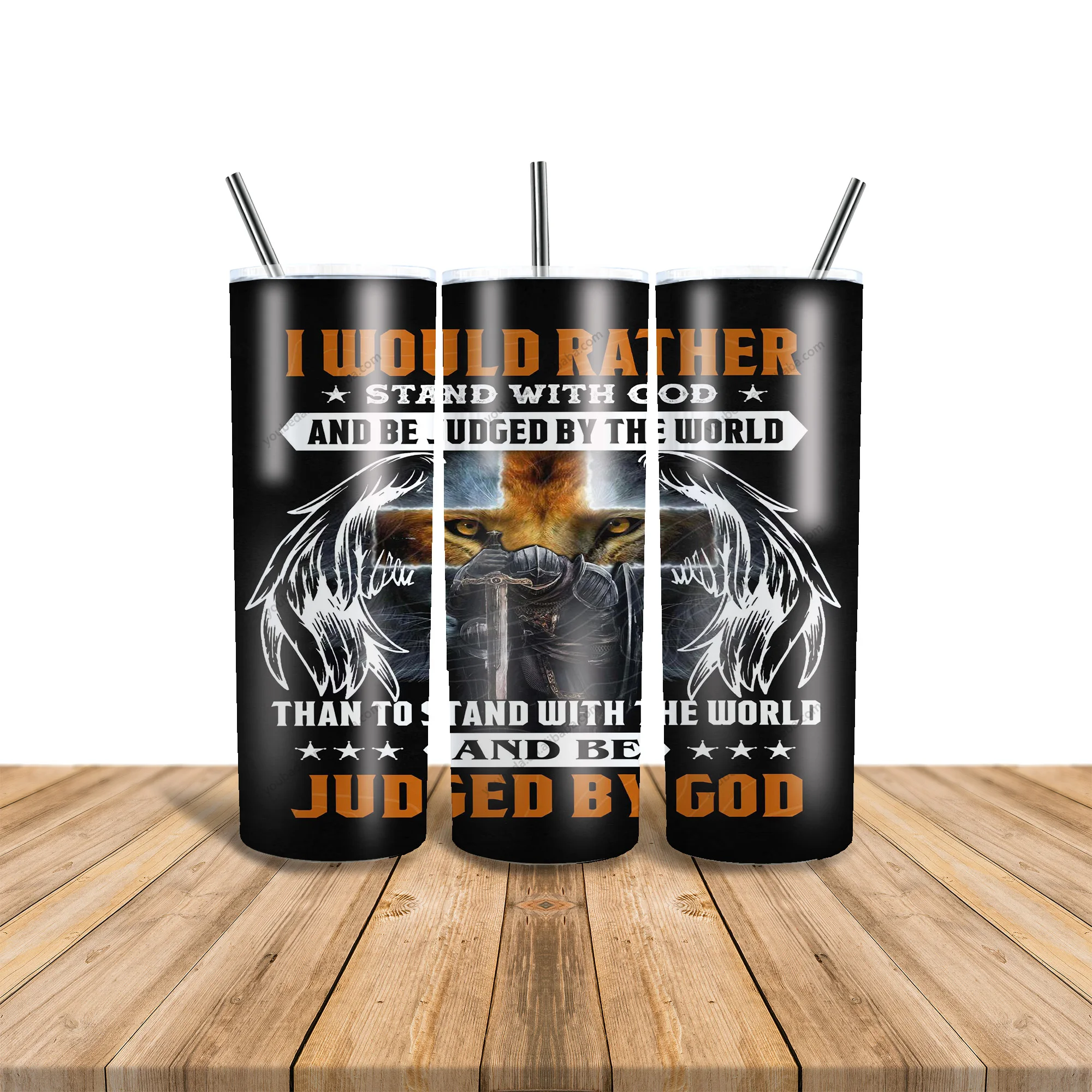 custom Christian Prayer Warriors Armor of God Kneeling Knight 20oz stainless steel water bottle double wall skinny tumbler