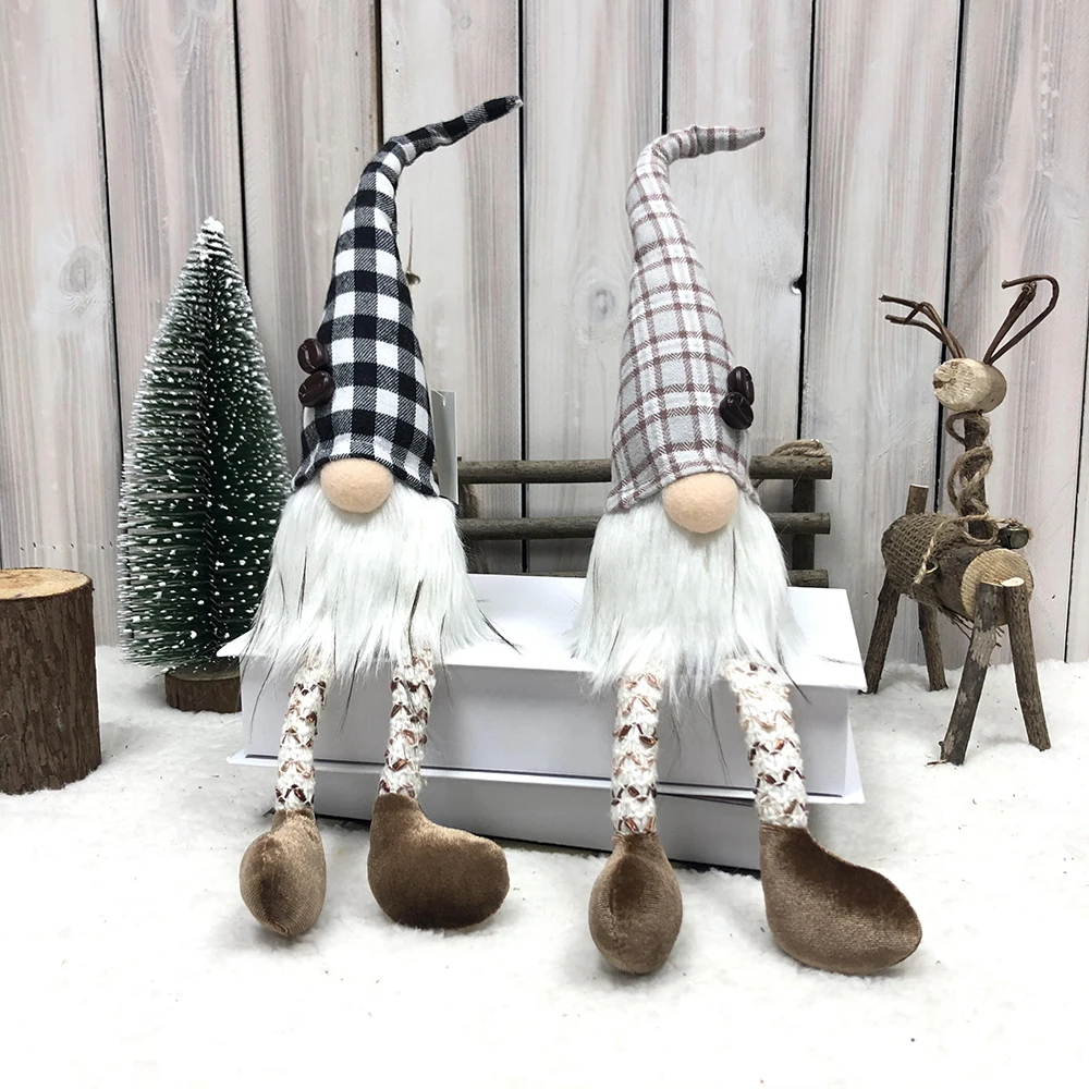 Farmhouse Corner Decor Coffee House Swedish Plaid Gnome Handmade Craft Long Whip Topper Brown Small Plush Dwarf
