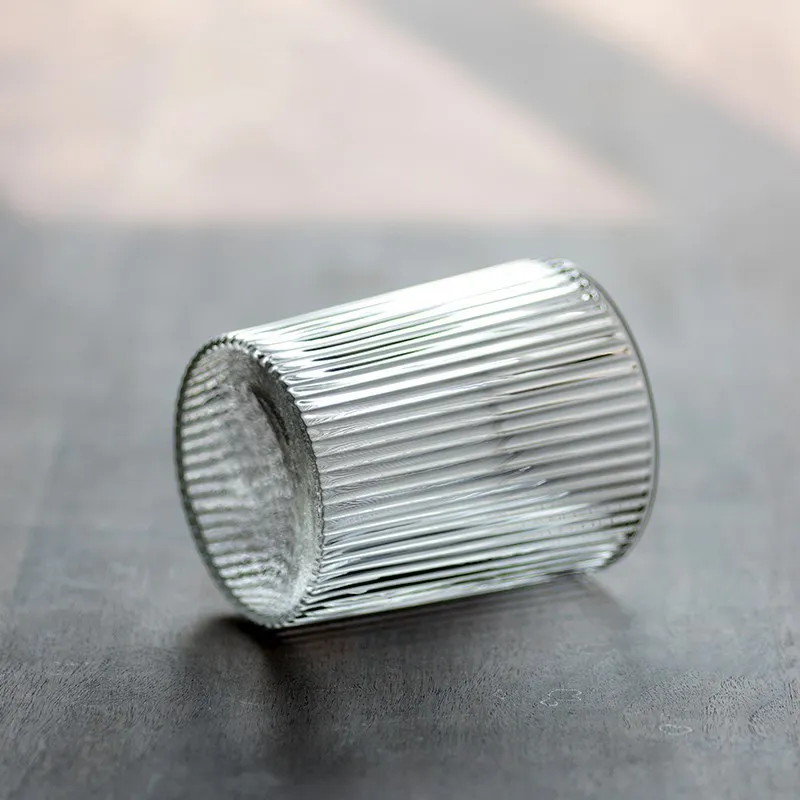 Optic Ribbed Portable Transparent Glass Coffee Mug Water Cup Teacup Cocktail Drinkware for Bar Beverages Milk