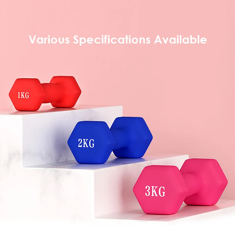 ZHOYA SPORT Customized Cheap Weights Gym Equipment Fitness Small Adjustable 2.5kgs Pink Neoprene Coated Hex Dumbbell Set