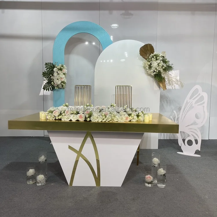 Cheap Custom Wedding Stage Mirror Gold Bride Groom Table Wedding Acrylic Dinner Tables