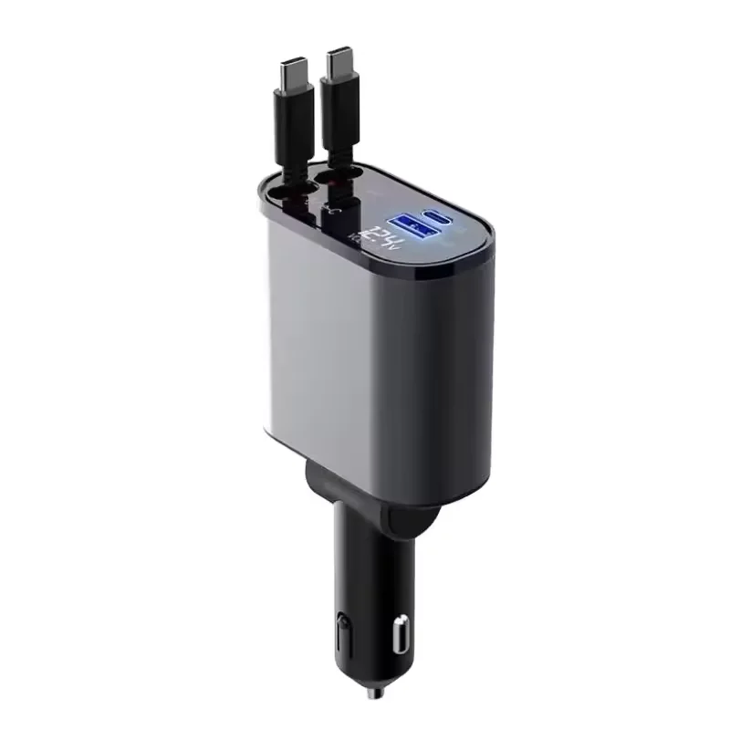 2024 new HY  Retractable Car Charger  100W  120W 4 in 1 Fast Car Phone Charger For Chargeur de voiture Cargador de coche