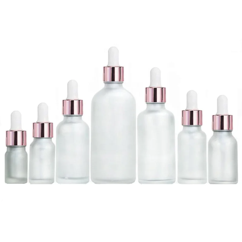 30 ml Serum Essential Oil Pink Rose Frosted Glass Dropper Bottle with Rose Gold Droppers Cap Aromatherapy Bottles for Oils 30ml