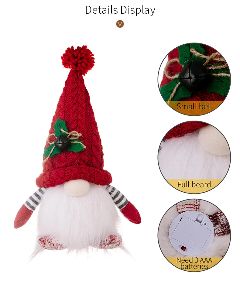 2024 Hot Sale Knitting Standing Merry Christmas doll Gnomes With Light For Xmas Home Window Decoration Wholesale Table Decor