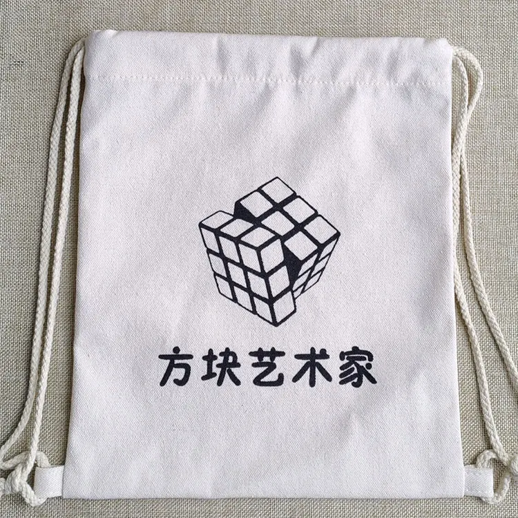 Custom Logo Reusable Draw String Gym Bag Cotton Cloth Canvas Drawstring Backpack Bag