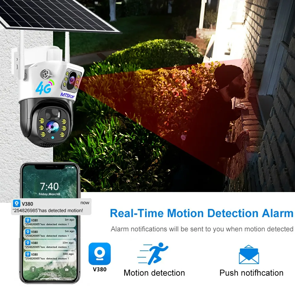 Dual lens 6MP solar camera Network Camera With Motion Detection 4G Dudl Lens Solar 2.8 inch Barrery PTZ Camera with Bracket