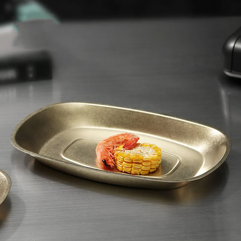 Factory Wholesale Retro Golden Style Luxury Stainless Steel Deepened Gold Snowflake Oval Plates for Hotel Restaurant Kitchen