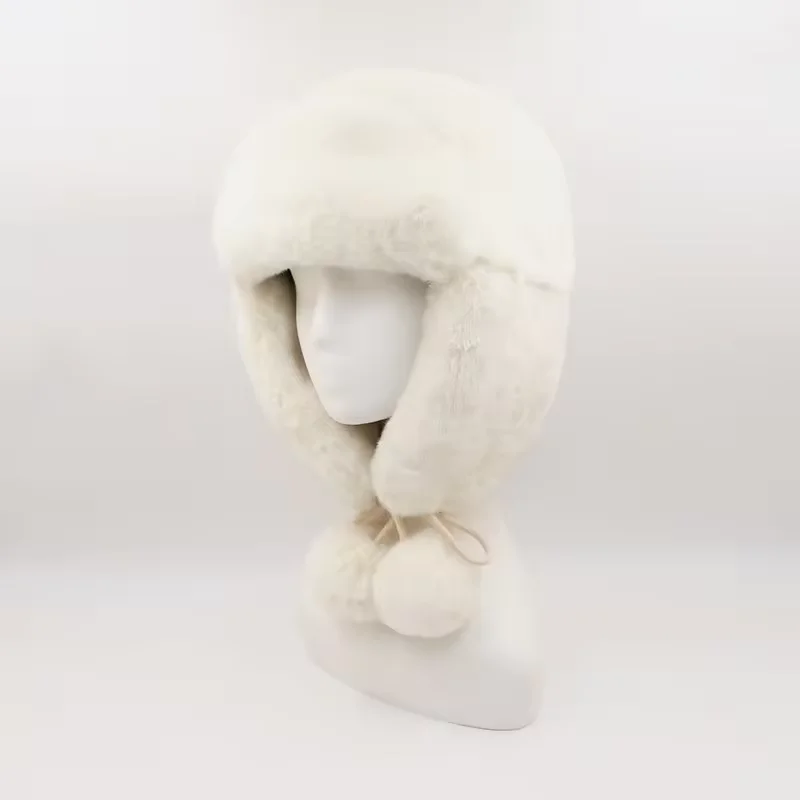 Wholesale Furry Mother and Child Kid faux fur Plush Pink Designer Popular Luxury White Fuzzy Warm Fur earflaps Hat