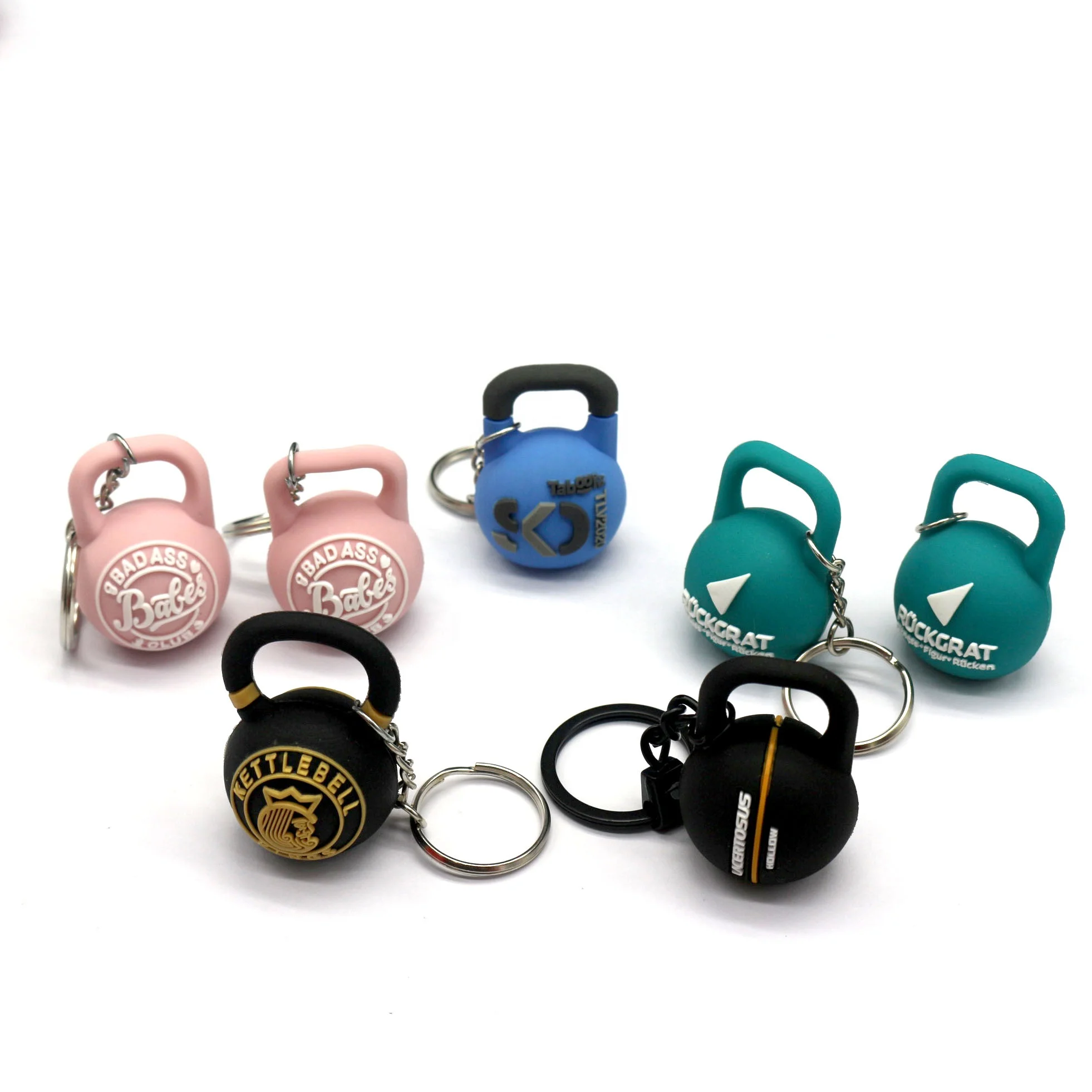 Promotion Personalized High Quality Rubber Barbell Key Chains Holder Custom Kettlebell Shape 2D or 3D Soft PVC Keychain