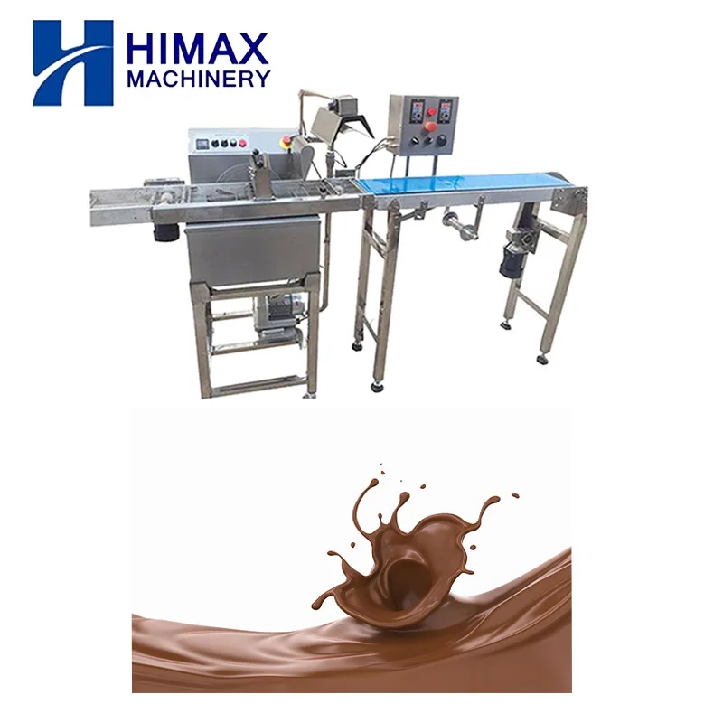 CE small auto chocolate tempering coating enrobing machine for cake candy bar fruit biscuits