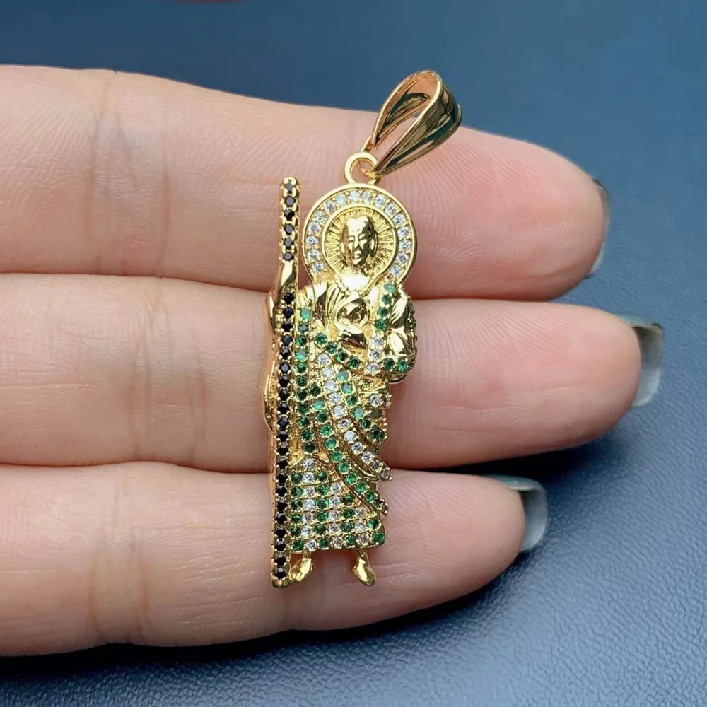 Religious jewelry Oro Laminado Catholic Saint Jude Pendant 18K Solid Gold Plated Figaro San Judas Tadeo Medalla Cadena Pendant