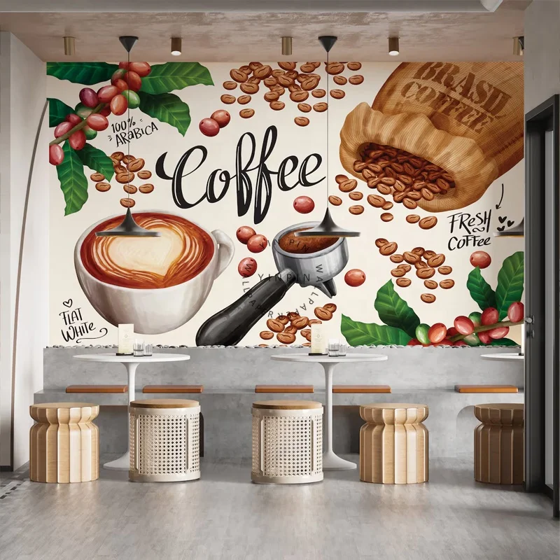 Customizable 3D French Coffee Shop Wallpapers for Living Room Decorative Wall Panels
