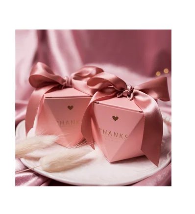 Customized Hot Sale Eco Friendly Pink Exquisite Luxury Silk Ribbon Candy Chocolate Wedding Gift