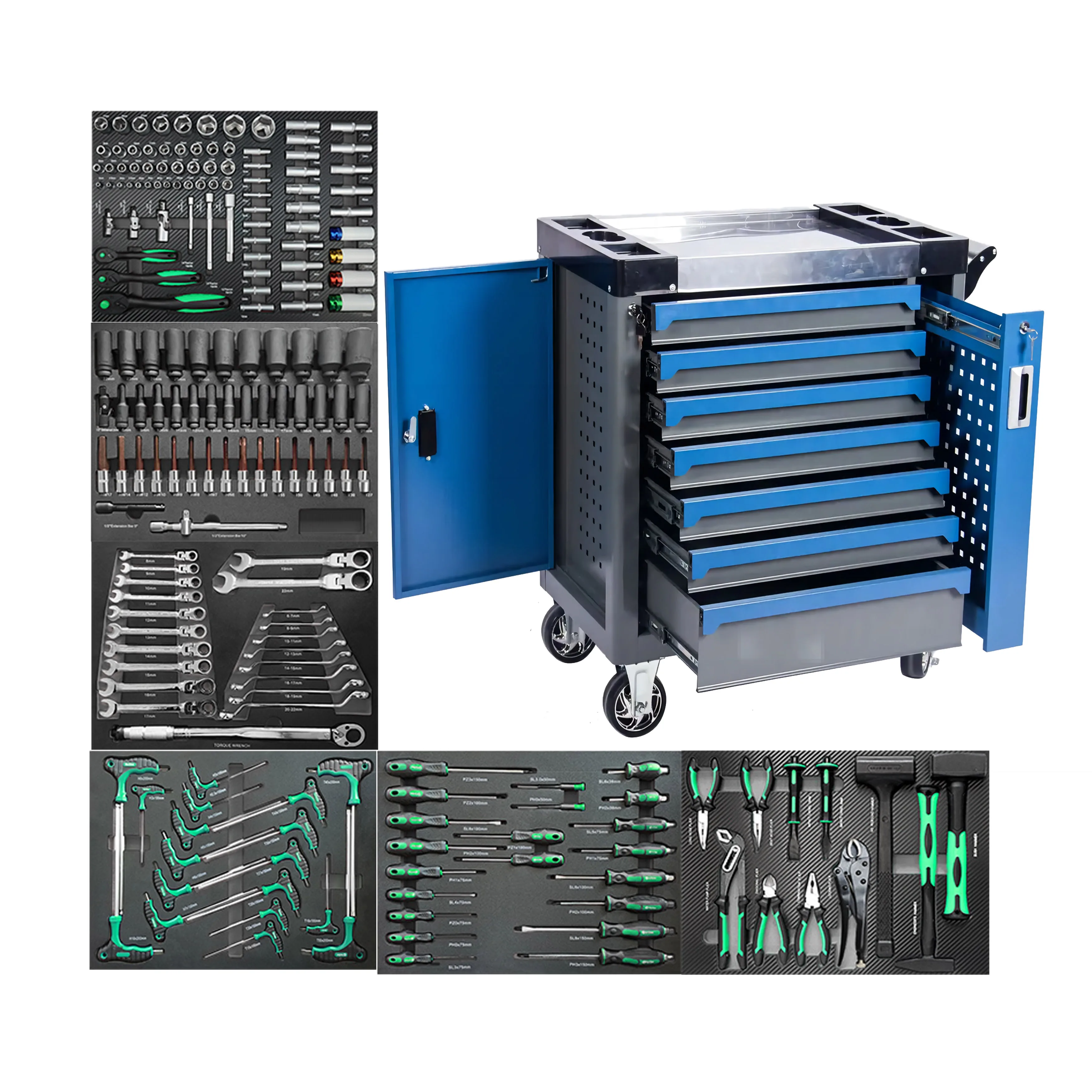 CE 2024 New Design Tool Cabinet/ Chect/ Trolley/ Cart Auto Repair Tool Sets Box With 202 Pcs Mechanic Tools