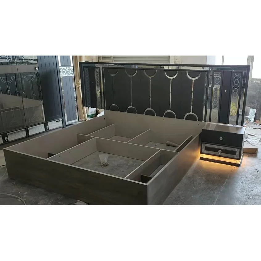 Factory Ready to Ship Home Furniture 6pcs Bedroom Set Bed Nightstand Wardrobe Dresser Chest of Drawer