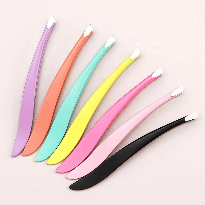 Logo Laser Beauty Care Tools Metal Eyebrow Tweezers Banana Shape Eyelash Extension Tweezers