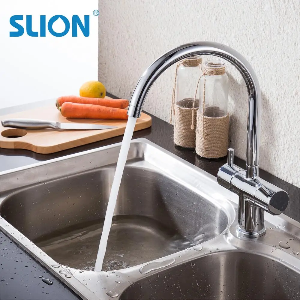 Dual Handle Deck Mount Waterfall Kitchen Faucets Brass Cold Hot Kitchen Sink Mixers