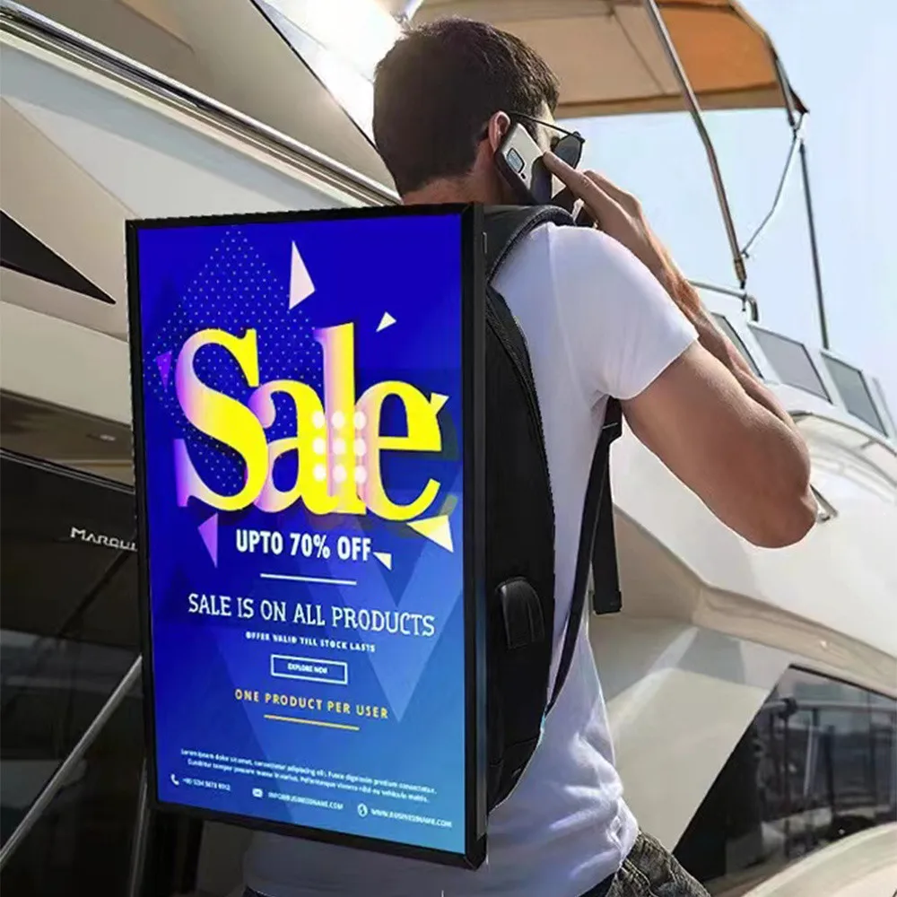 Outdoor 27 Inch Backpack LCD Advertising Player High Brightness Mobile Backpack Advertising Billboard