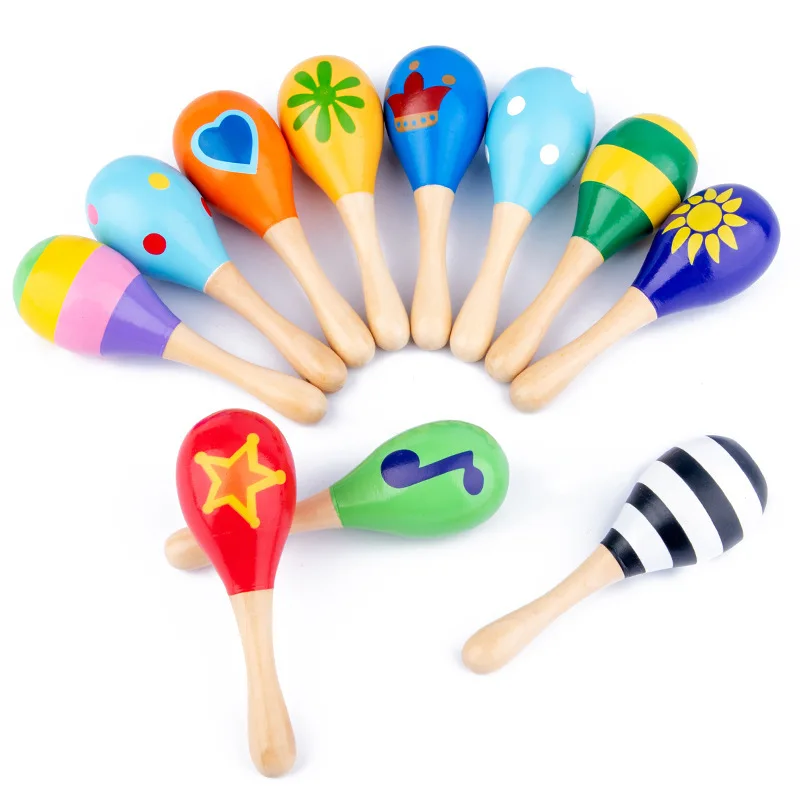 Wood toddler Wholesale sand hammer montessori educational baby toys wooden musical maracas