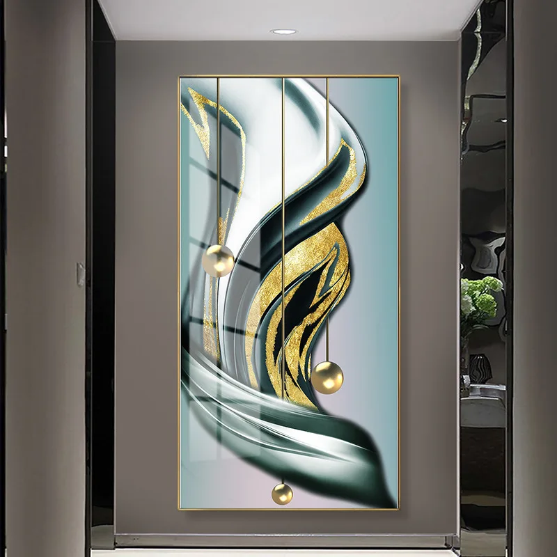 Wholesale New Arrival 3D Wall Art Print Golden Aluminum Frame Crystal Porcelain Glass Painting for Home