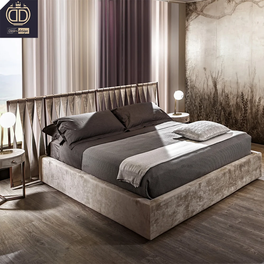 new latest model stainless steel metal modern twisted bands nubuck leather bed designer twist double bed