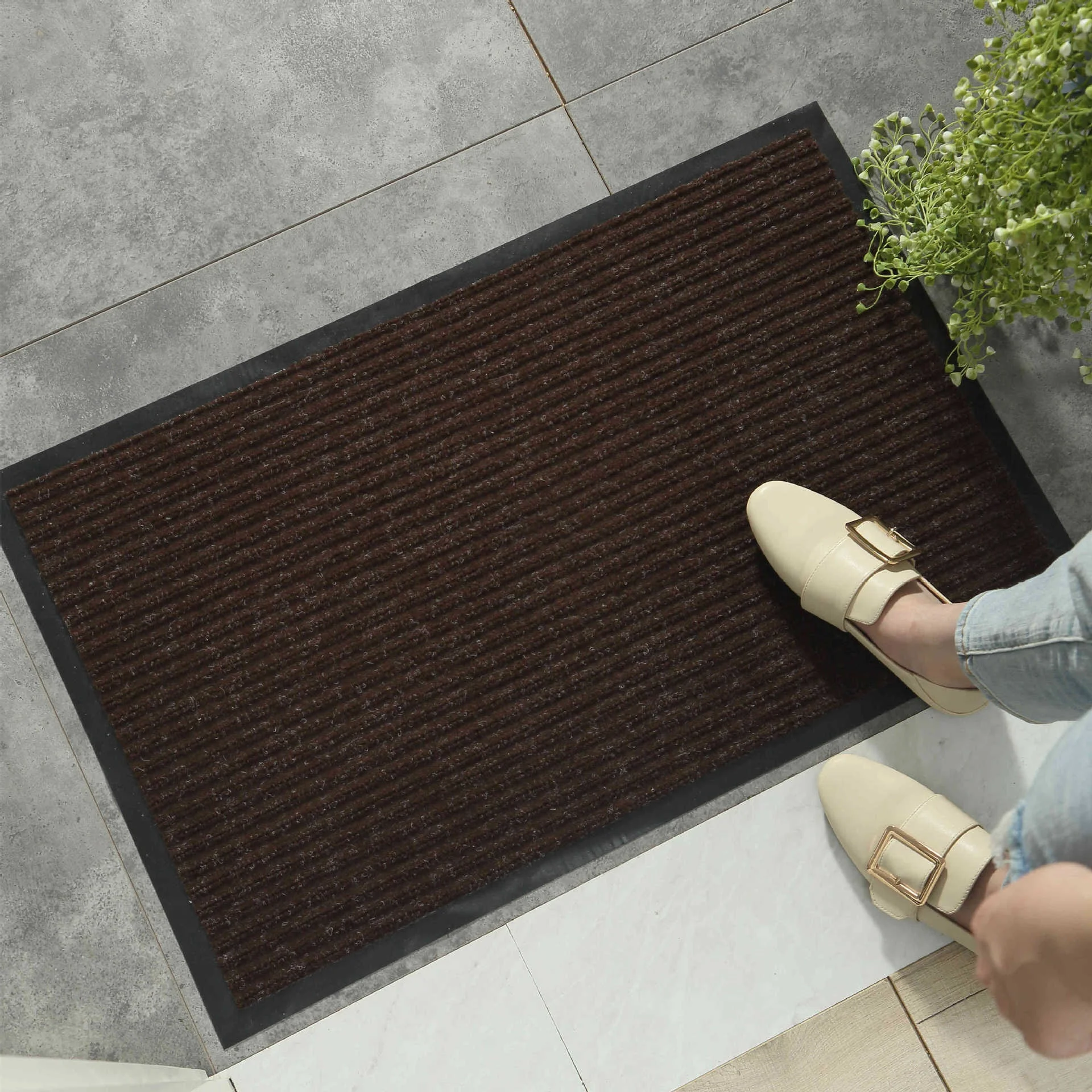 Outdoor Polyester Double Stripe Rib Doormat Anti Slip Door Mat Entrance PVC Floor Mat