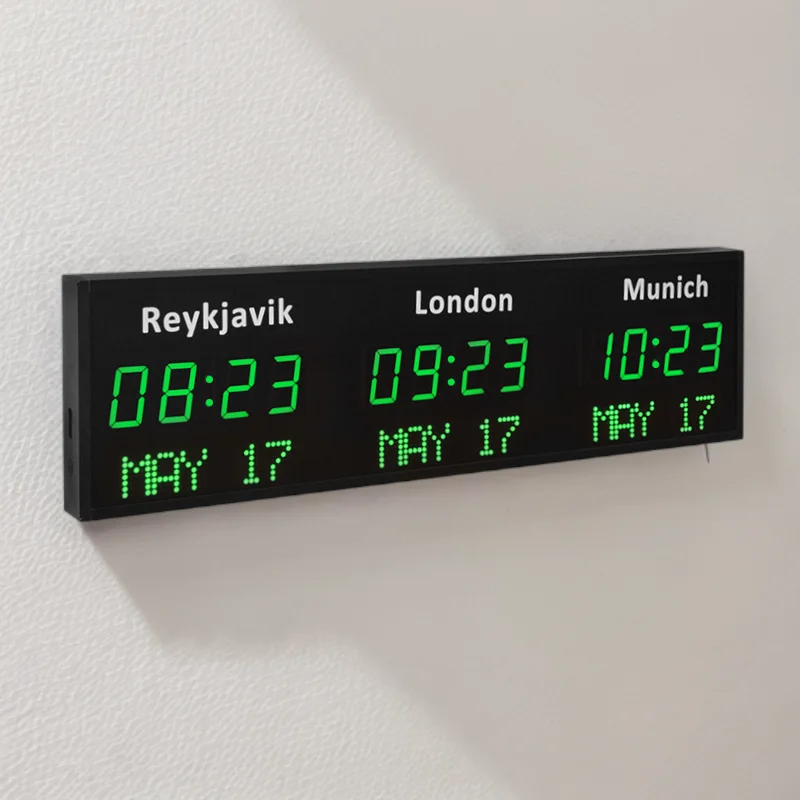 CHEETIE CP35 Smart Digital Live Wall Mounted Green Date Time Display World Time Zone Wall Clock With Aluminium Alloy Frame