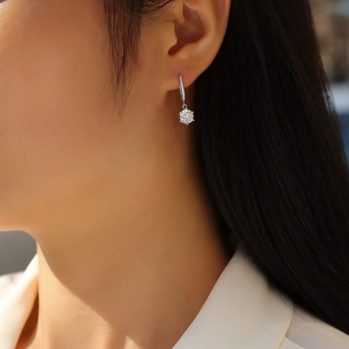 13187 Custom High Quality Jewelry Six Claws 1ct Moissanite Diamond 925 Sterling Silver Ear Hooks Women Moissanite Drop Earrings