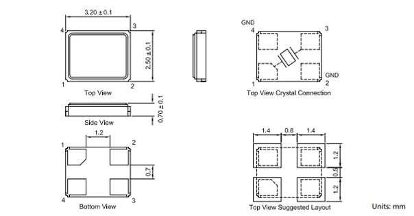 Passive Crystal Oscillator 3225 8M 12M 16M 20M 24M 25M 26M 27M 30M 32M 48M 10ppm