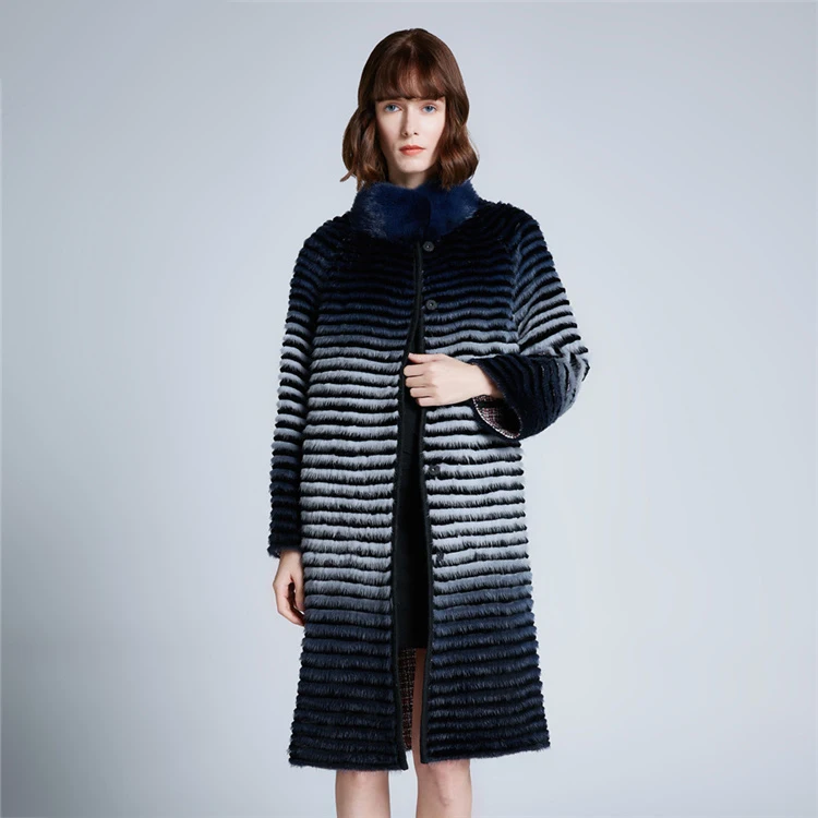 Chinese Factory Real Mink Fur Stand-Up Collar Long Overcoats For Winter Women
