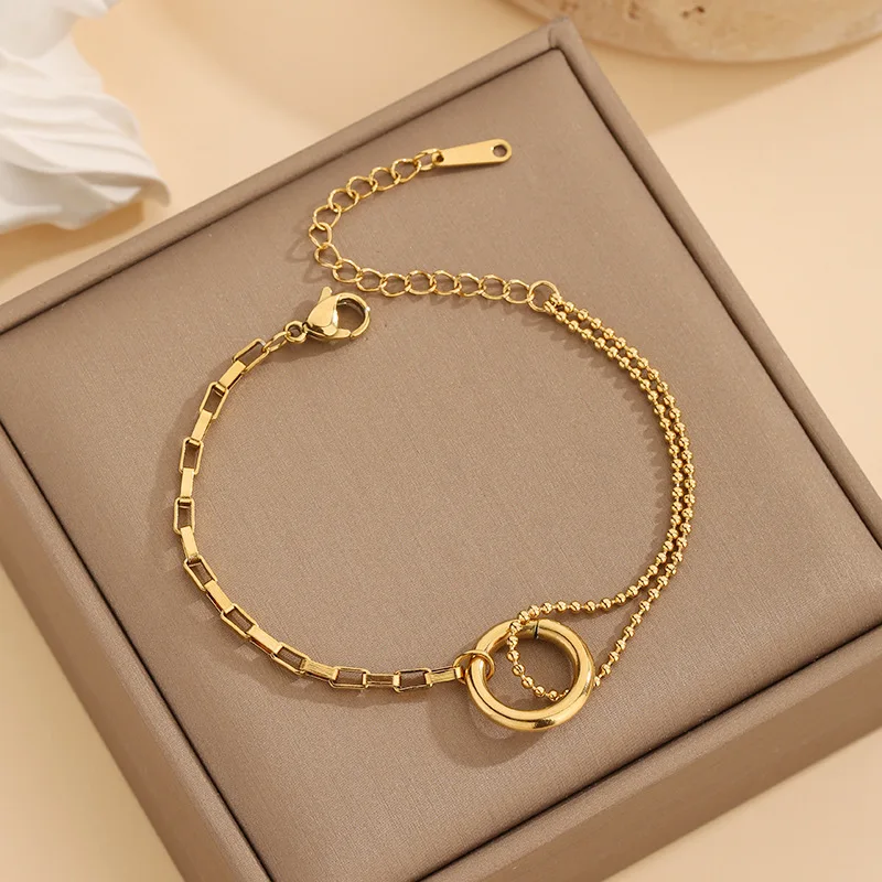 Minimalist 18k Gold Plated Non Tarnish Round Stainless Steel Necklace Bracelet Earrings Jewelry Set For Women