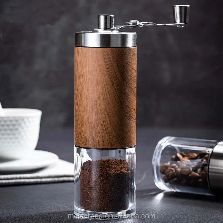 2022 Amazon Stainless Steel Hand Mills Portable Wood Marble Texture Ceramic Grinding Core Adjustable Manual Coffee Grinder