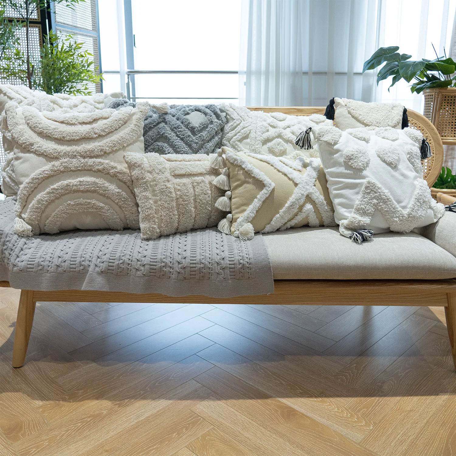 Boho Moroccan Nordic Bohemian Luxury Tufted Cotton Cushion Covers 45x45cm Throw Pillow Cover With Tassel for Home Decor Sofa