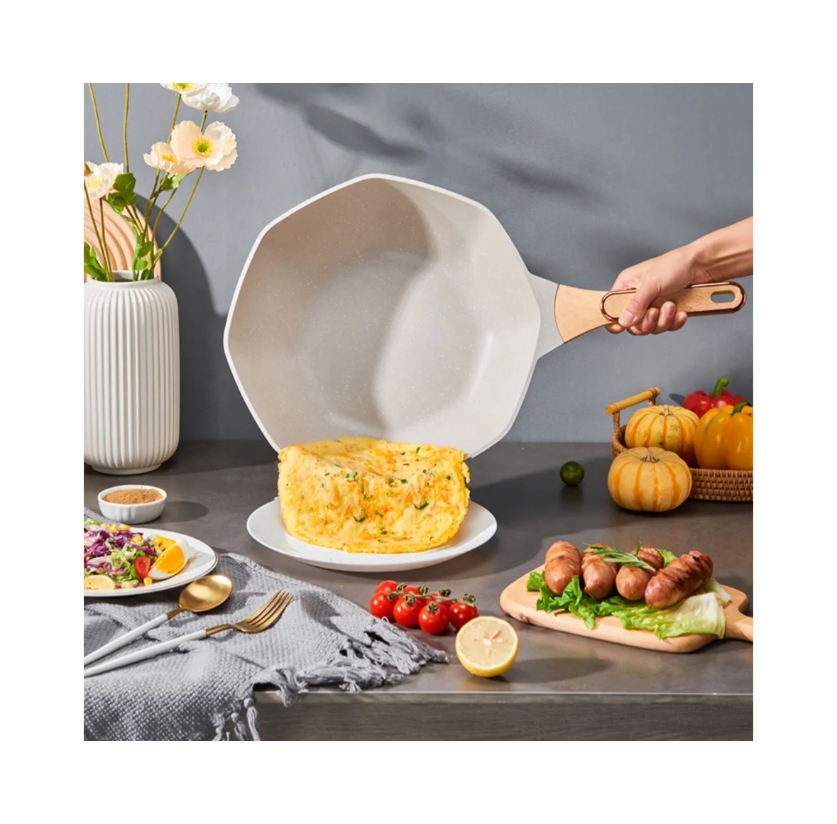 Maifan Stone Flat Bottom Non-Stick Octagonal Frying Pan