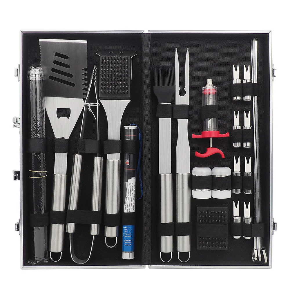 Набор инструментов для барбекю оптом, аксессуары для гриля, шпажки, щипцы, лопатка, щетка, перчатка, уличная посуда для барбекю