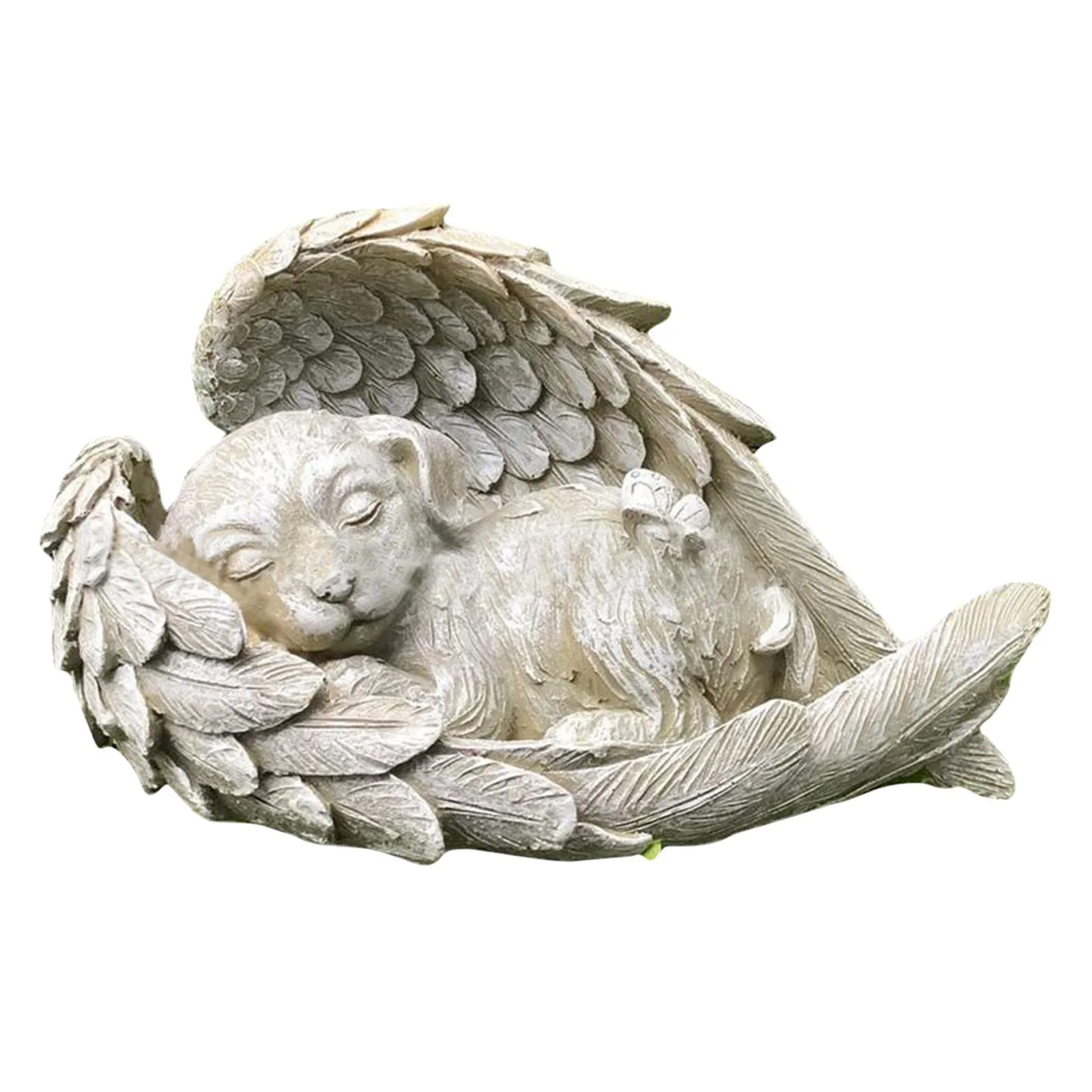 Resin Handicrafts Dog Cat with Angel Wing Hand Carved Memorial Stone Dog Pet Grave for Memorial