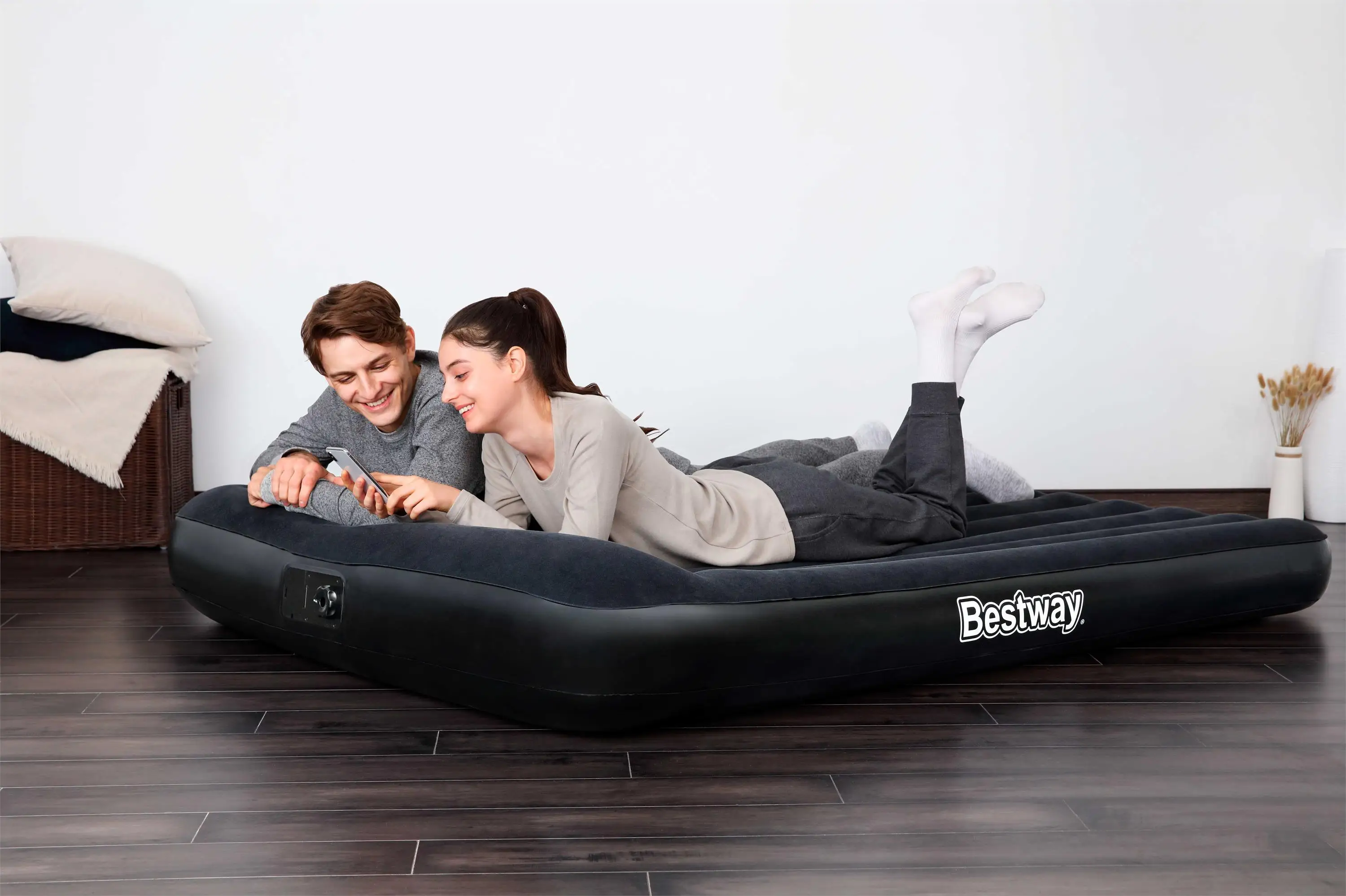 Bestway-67464 Regular Indoor Thin Airbed Folded Queen Inflatable Rubber Air Mattress With Built In Pump