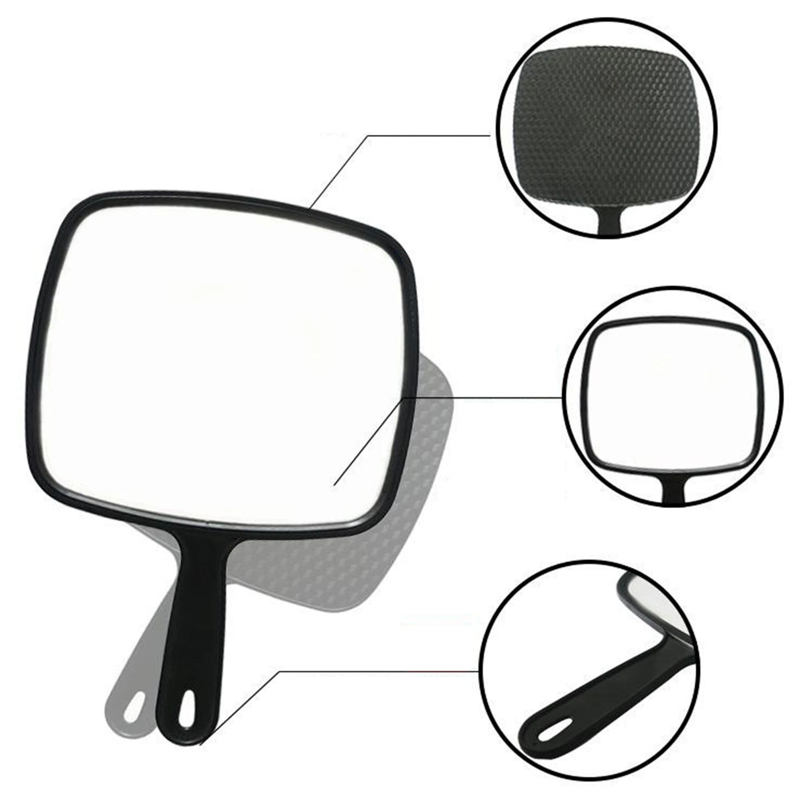 Professional Salon Hair Stylist Large Handheld Mirror w/Handle Wide Angle Handheld Cosmetic Mirror Dressing Paddle Salon