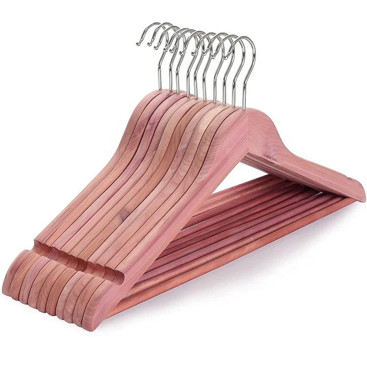 Wholesale natural cedar wood luxury extra wide shoulder coat hanger clothes hangers