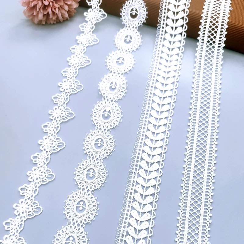 Polyester milk yarm milk silk cotton white hollow embroidery lace trim nylon dress lace trims