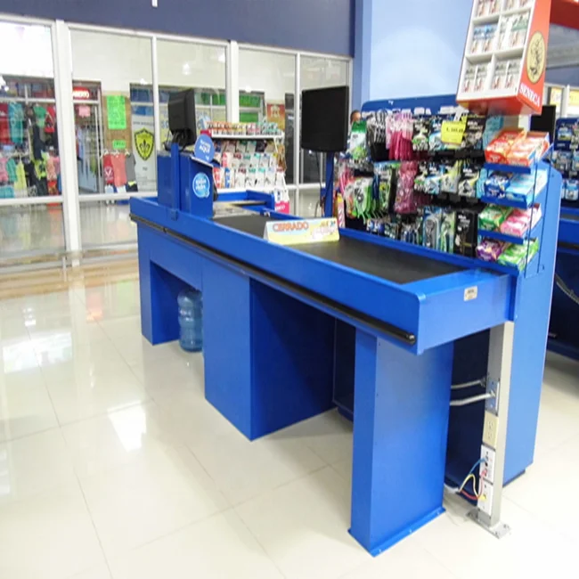 supermarket cashier counter with belted