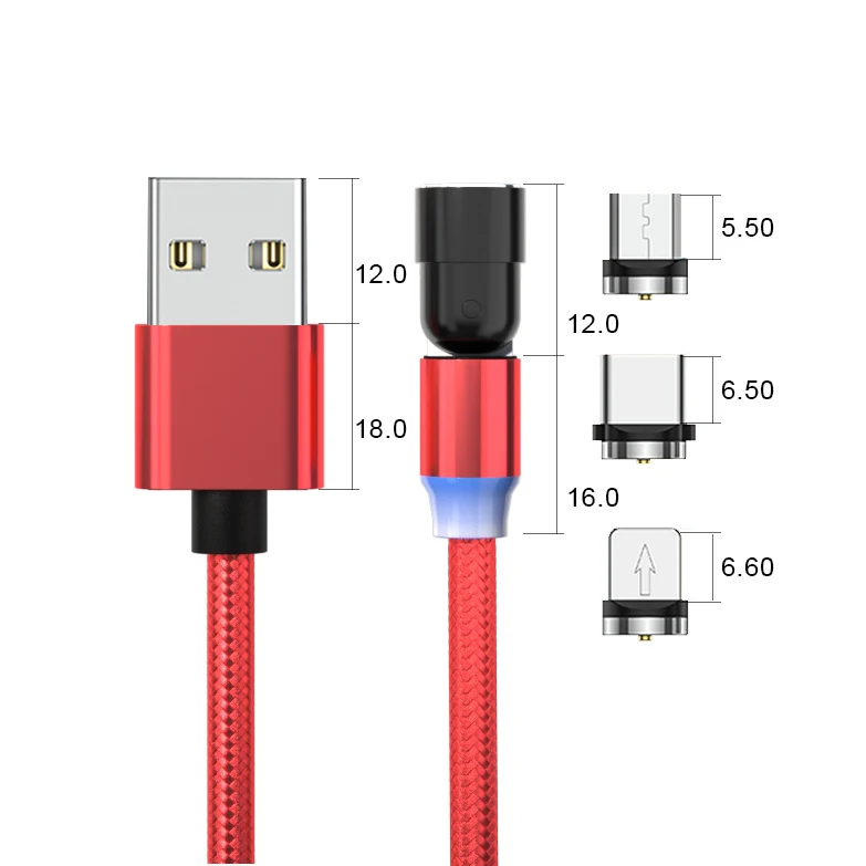 540 rotating magnetic usb cable micro type c USB 2.4A fast charge 3 in 1 540 magnetic charging cable for phone