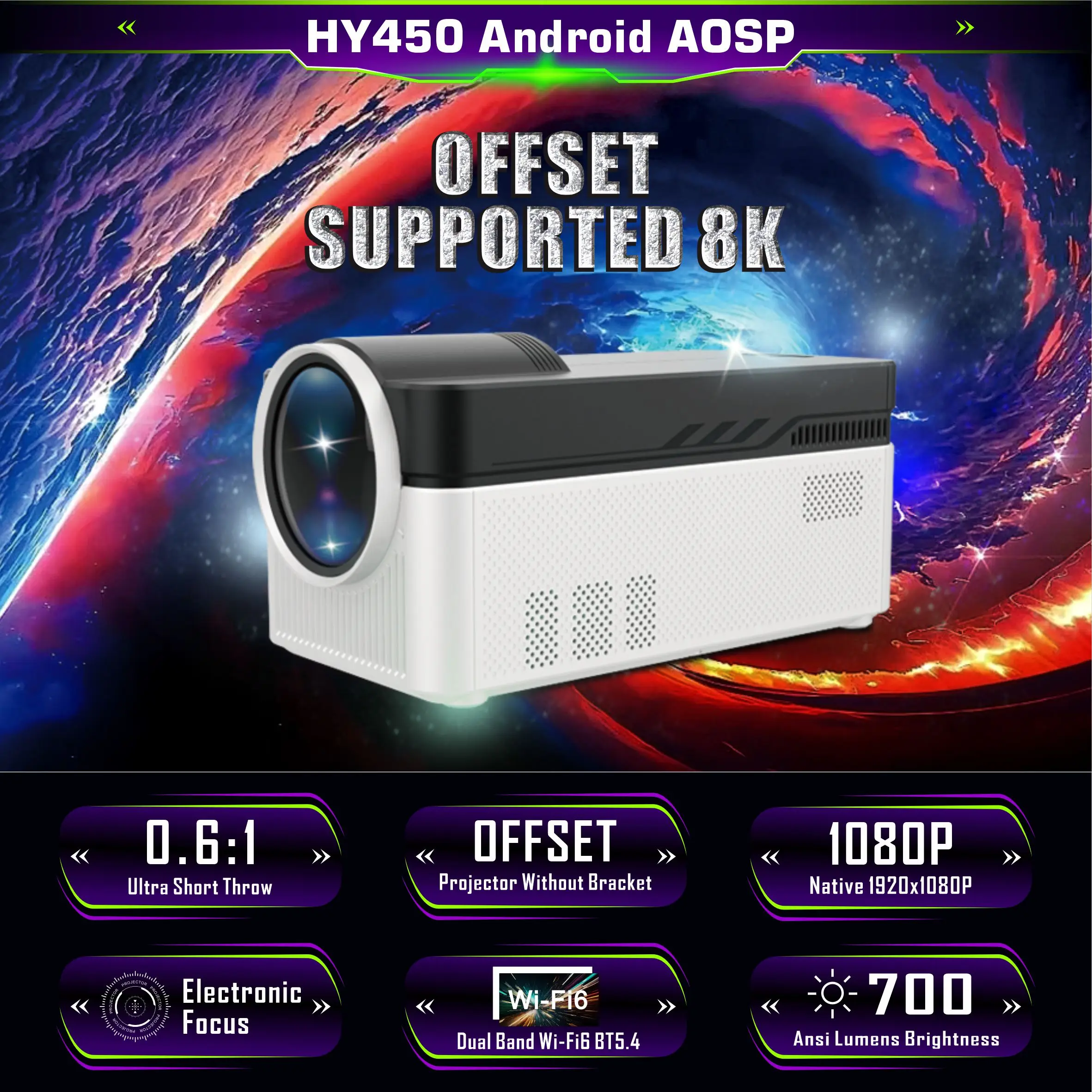 HY450 Smart TV 1080P 700 ANSI ЖК-видео высокое качество домашний кинотеатр 3D проектор Короткий бросок